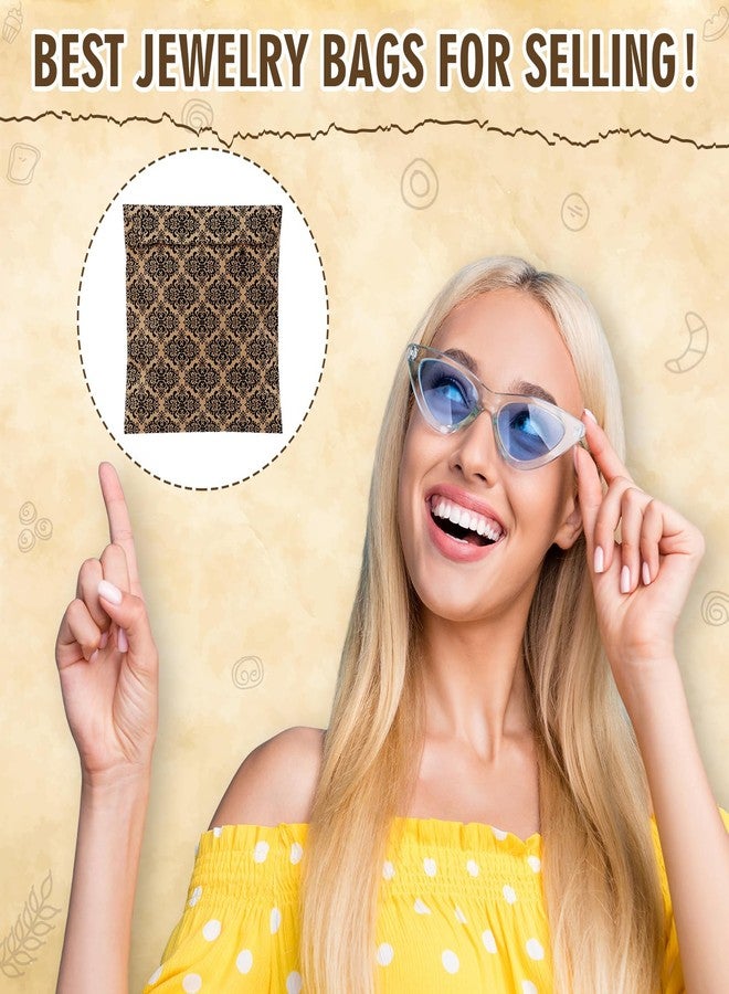 Sinload 200 Pcs Damask Kraft Paper Jewelry Bags 3 x 4 Inch Jewelry Travel Pouches Storage Bags Bulk Small Jewelry Organizer Pouches with Brown Black Damask for Women Holiday Gift Presents Packaging - Image 4